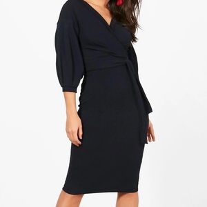 Boohoo Off the Shoulder Wrap Midi Bodycon Dress